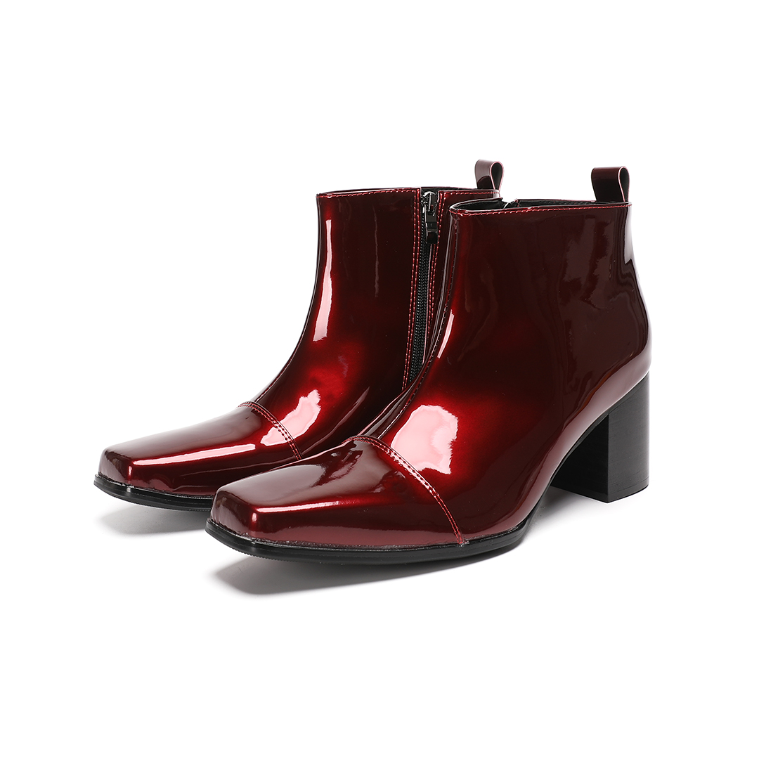 Men Formal Wear With Boots - حذاء رجالي أحمر من الجلد الطبيعي